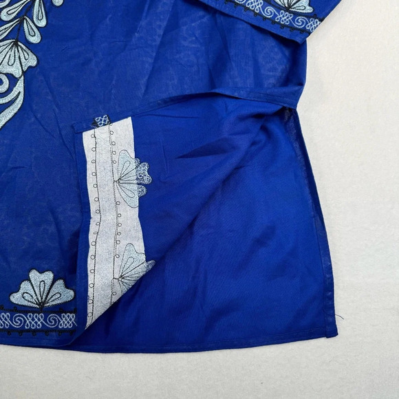 Meetu Magic Floral Embroidered Tunic Top Womens Os Blue 3/4 Sleeve - Picture 6 of 9